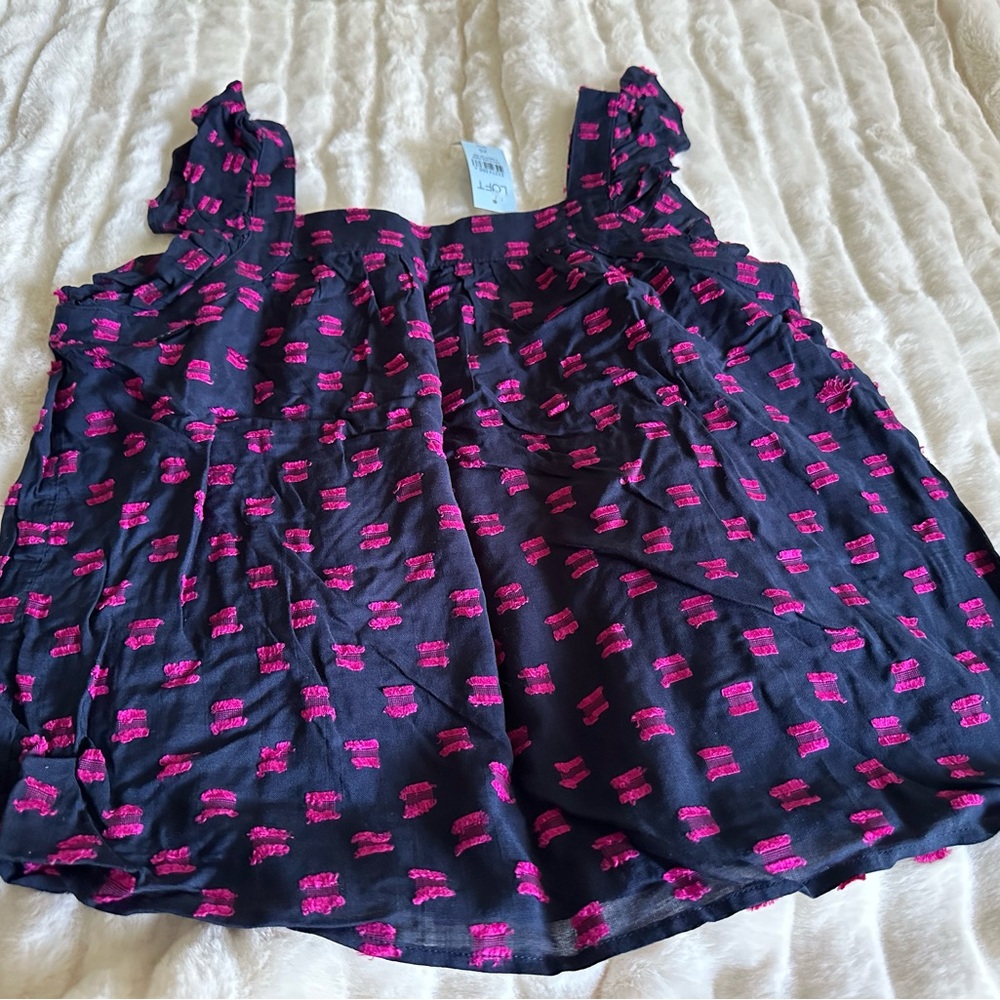 LOFT Black and Pink Ruffle Sleeve Top